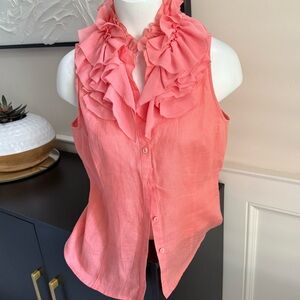 Tracy M‎ Pink/Peach Ruffled Linen Sleeveless Blouse
